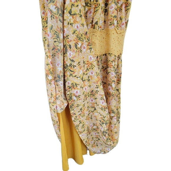 Y2K Babydoll Eyelet Dress Fit & Flare Mini Boho Sundress Sz S Gold Miami - Picture 3 of 10